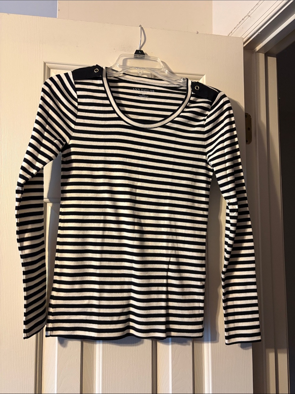 Ann Taylor Petite Black and White Striped Top Size PS